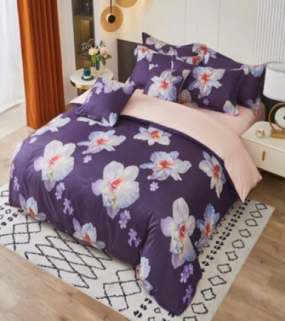 PURPLE FLOWER 6 PIECE CREPE BED COVER