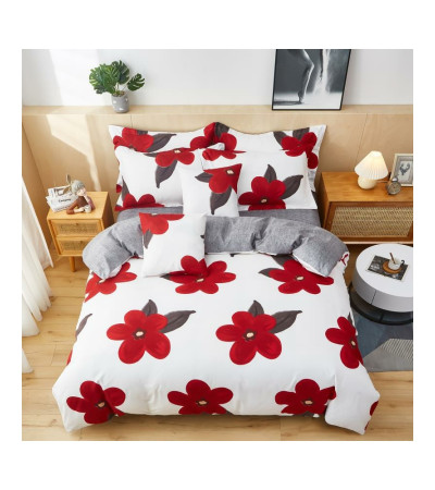 RED FLOWERS 6 PIECE FLANNEL BED COVER