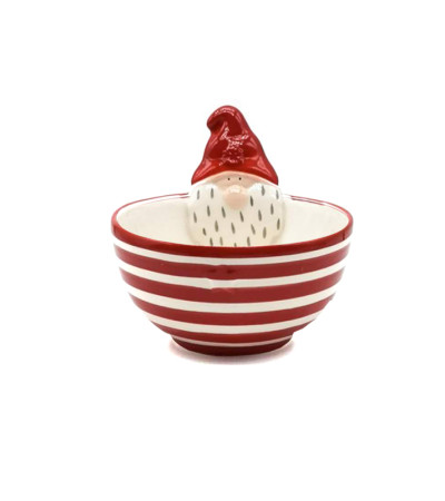 CHRISTMAS ELF PATTERN RED AND WHITE STRIPED BOWL
