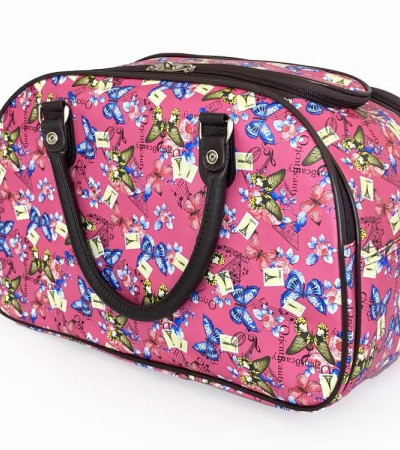 Large travel bag set with decorative butterfly pattern in dubarry pink color