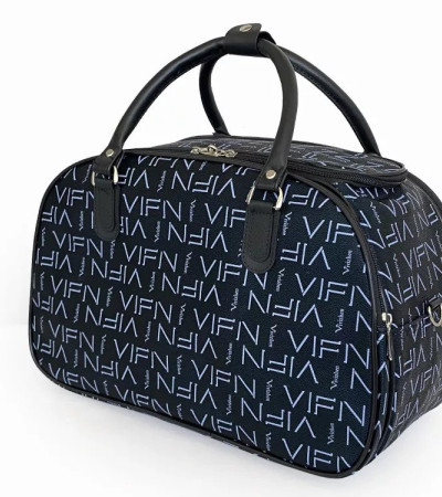 Large travel bag set with decorative lettering in dark blue