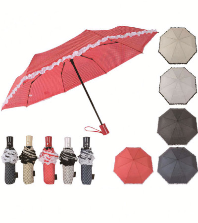 Polka Dot Lace Edge Foldable Umbrella Pongee