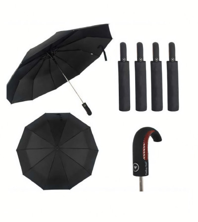 Metal Handle Tri-fold Umbrella Black Umbrella Automatic