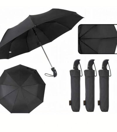 Metal Handle Tri-fold Umbrella Black Umbrella Automatic