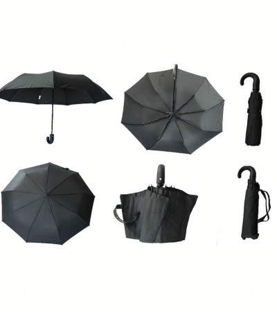 Szélálló ultrakönnyű fekete háromszorosan összecsukható esernyő