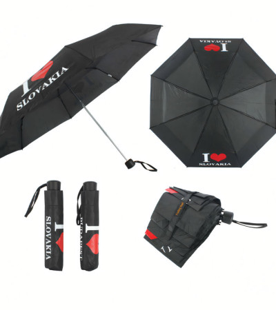Slovakia Pattern Black Umbrella Travelling Foldable 